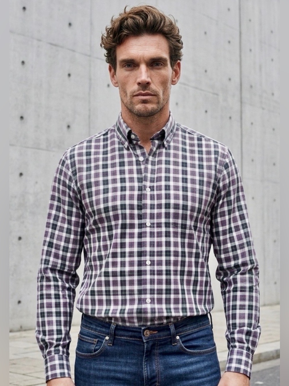 Jos A. Bank Men’s Slim Fit Dress Shirt Gingham Pattern Dress Shirt